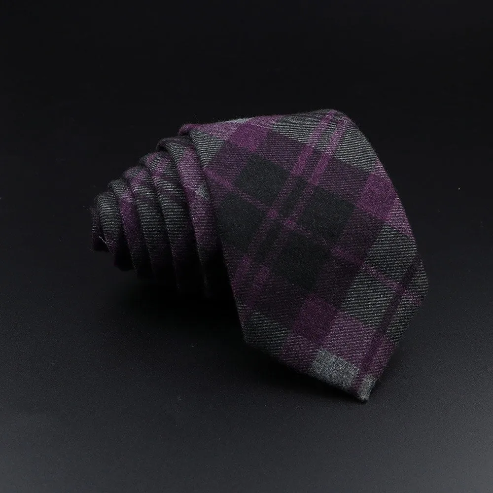 Men&#39;s Plaid Tie Cotton Black Grey Red Necktie Handmade Wool Narrow Collar Ties Wedding Business Party Suit Shirt Gift Accessory