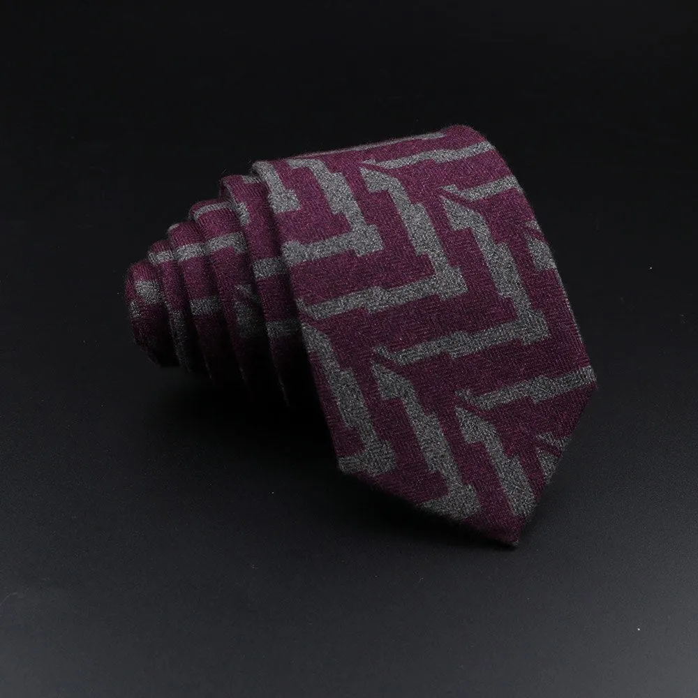 Men&#39;s Plaid Tie Cotton Black Grey Red Necktie Handmade Wool Narrow Collar Ties Wedding Business Party Suit Shirt Gift Accessory
