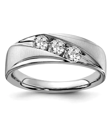 Men's 3 Diamond Wedding Band, 10k White Gold, .60 carat t.w.