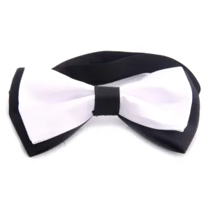 Men's Black Solid White Silk Pre-Tied Bow Tie