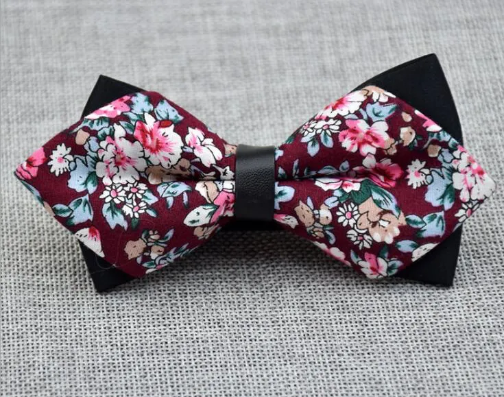 Men's Burgundy Pink Floral 100% Cotton Pre-Tied Bow Tie