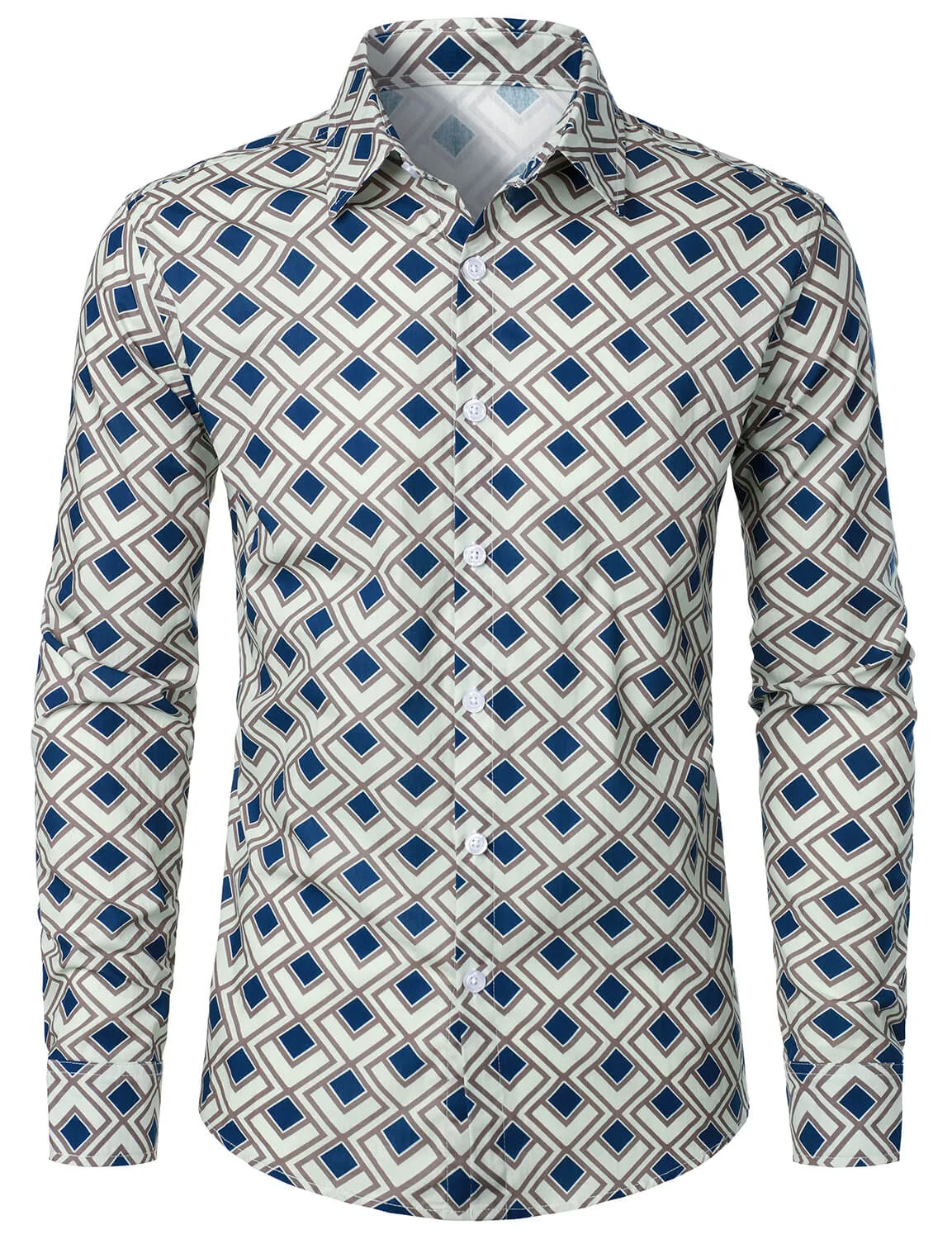 Men's Cotton Casual Geometric Button Up Long Sleeve Shirt