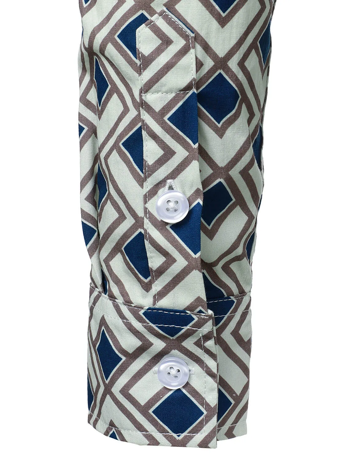 Men's Cotton Casual Geometric Button Up Long Sleeve Shirt