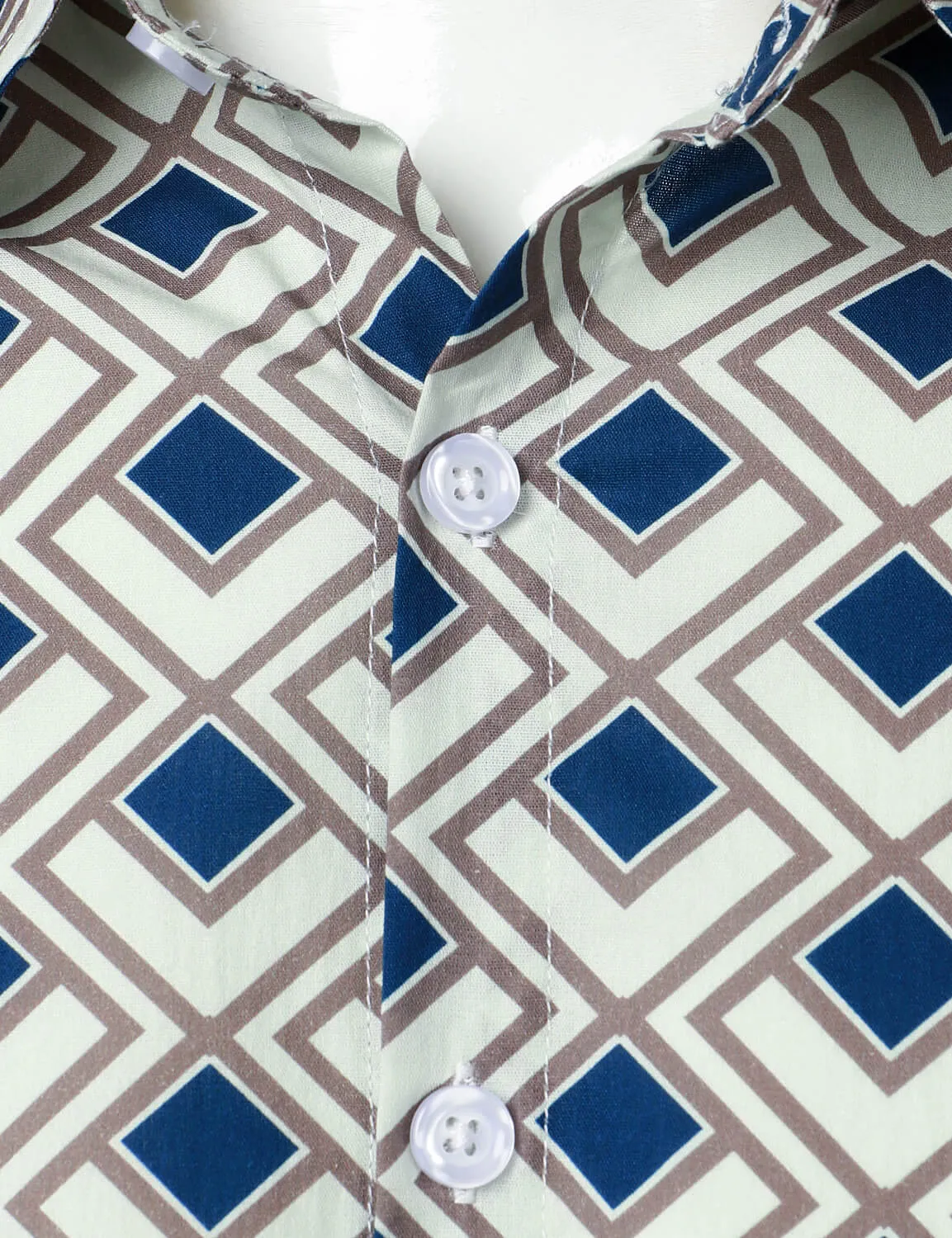 Men's Cotton Casual Geometric Button Up Long Sleeve Shirt