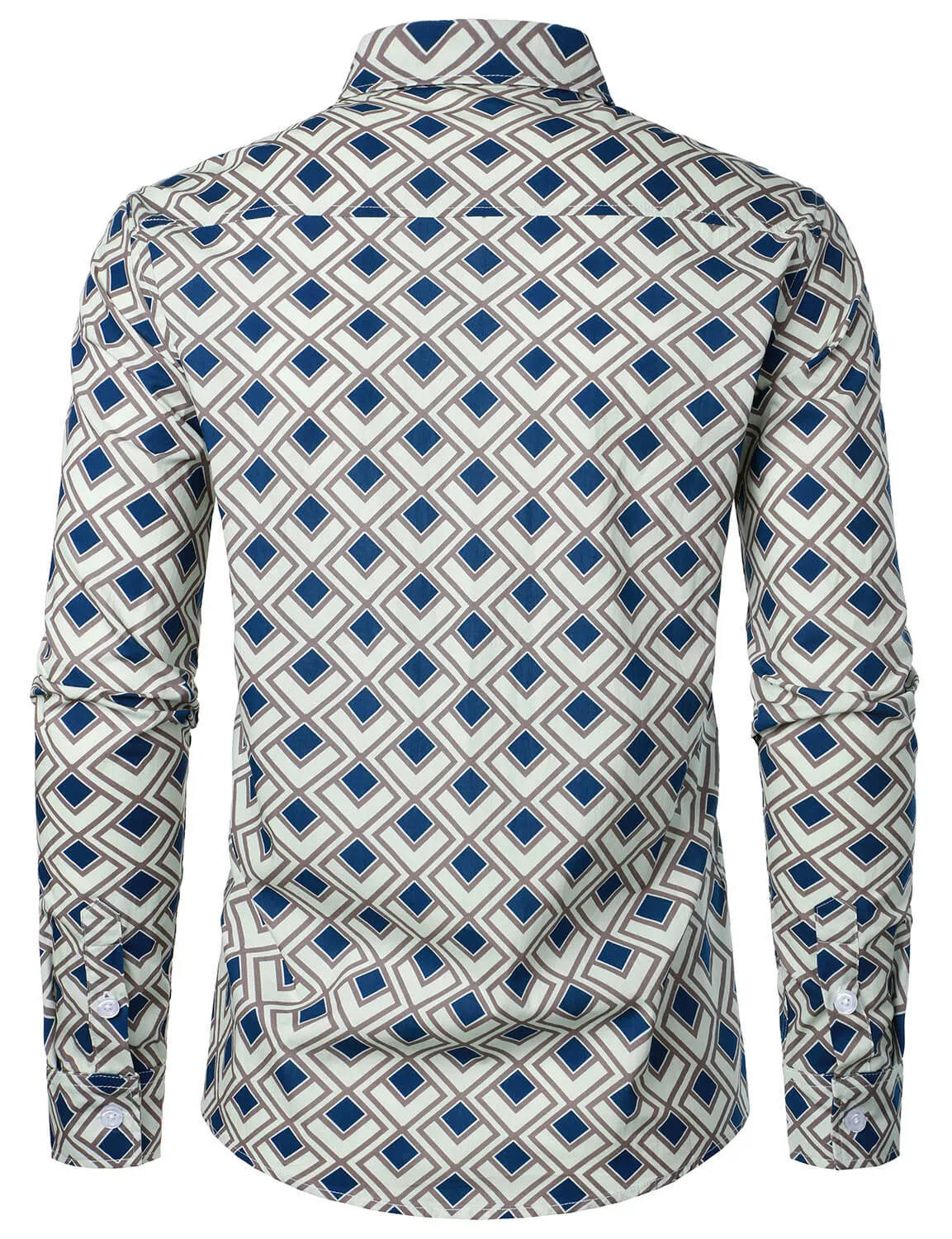 Men's Cotton Casual Geometric Button Up Long Sleeve Shirt