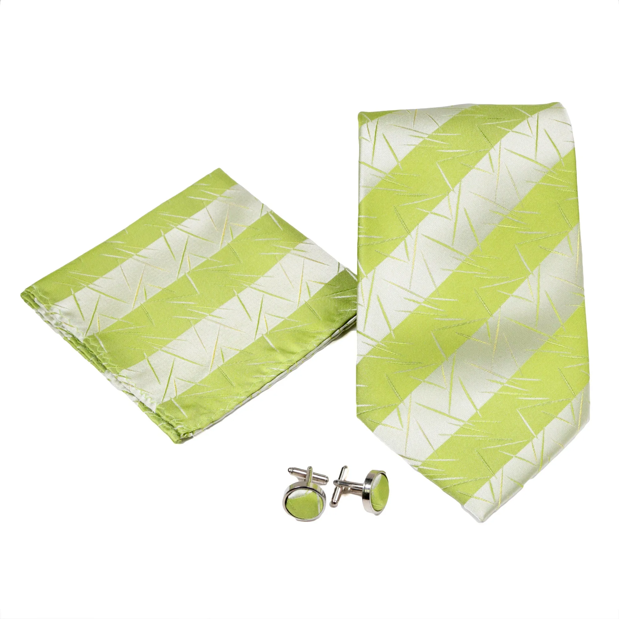 Men's Green-Silver Scattered Striped Design 4-pc Necktie Box Set