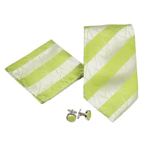 Men's Green-Silver Scattered Striped Design 4-pc Necktie Box Set