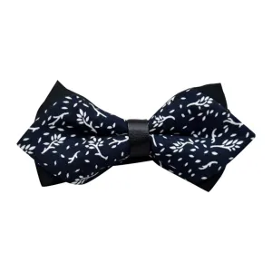 Men's Navy Blue White 100% Cotton Pre-Tied Bow Tie