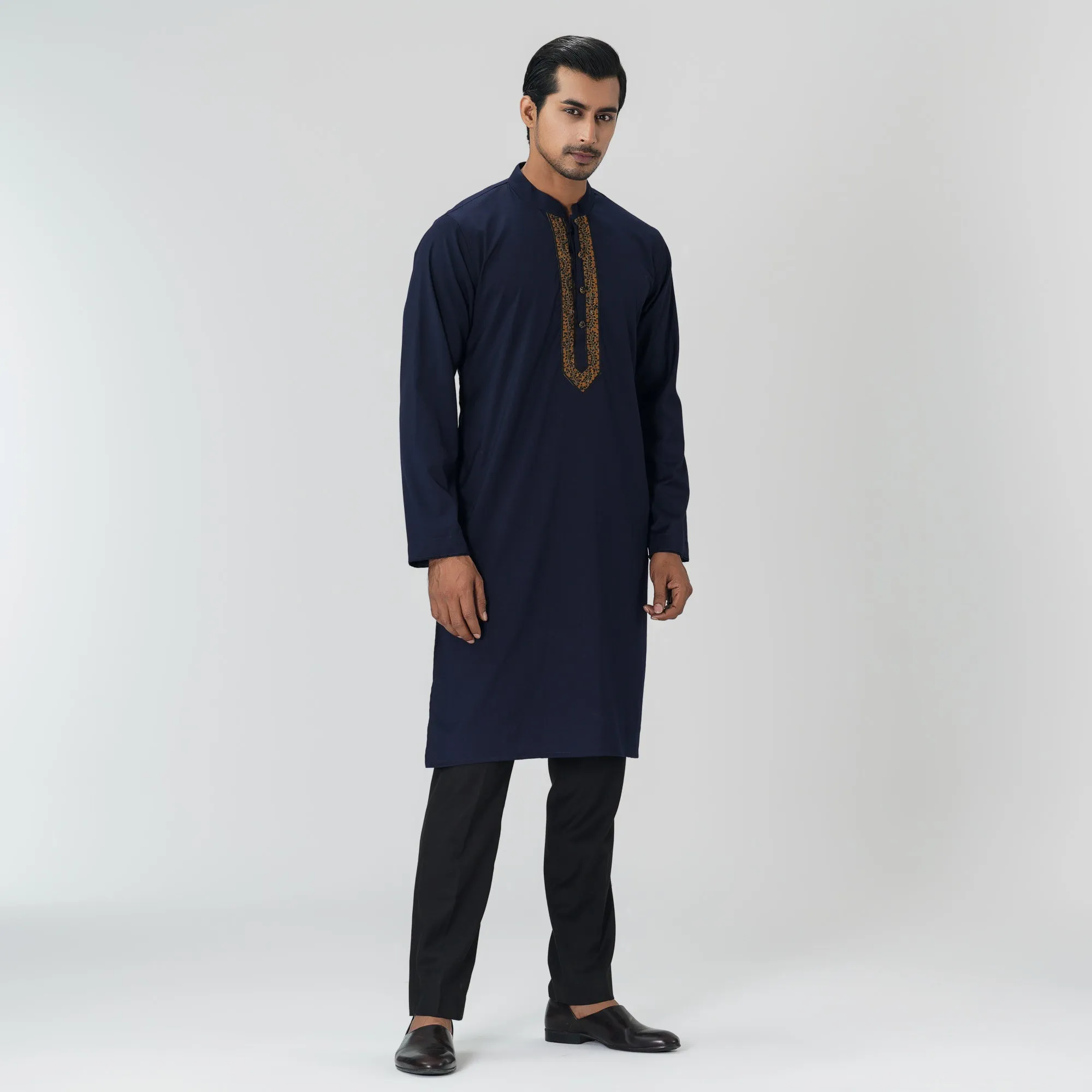 Mens Navy Karchupi Panjabi