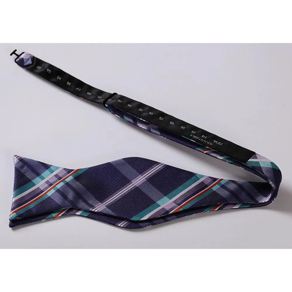 Men's Purple Aqua Orange Check Bow Tie & Pocket Handkerchief - Identical 1