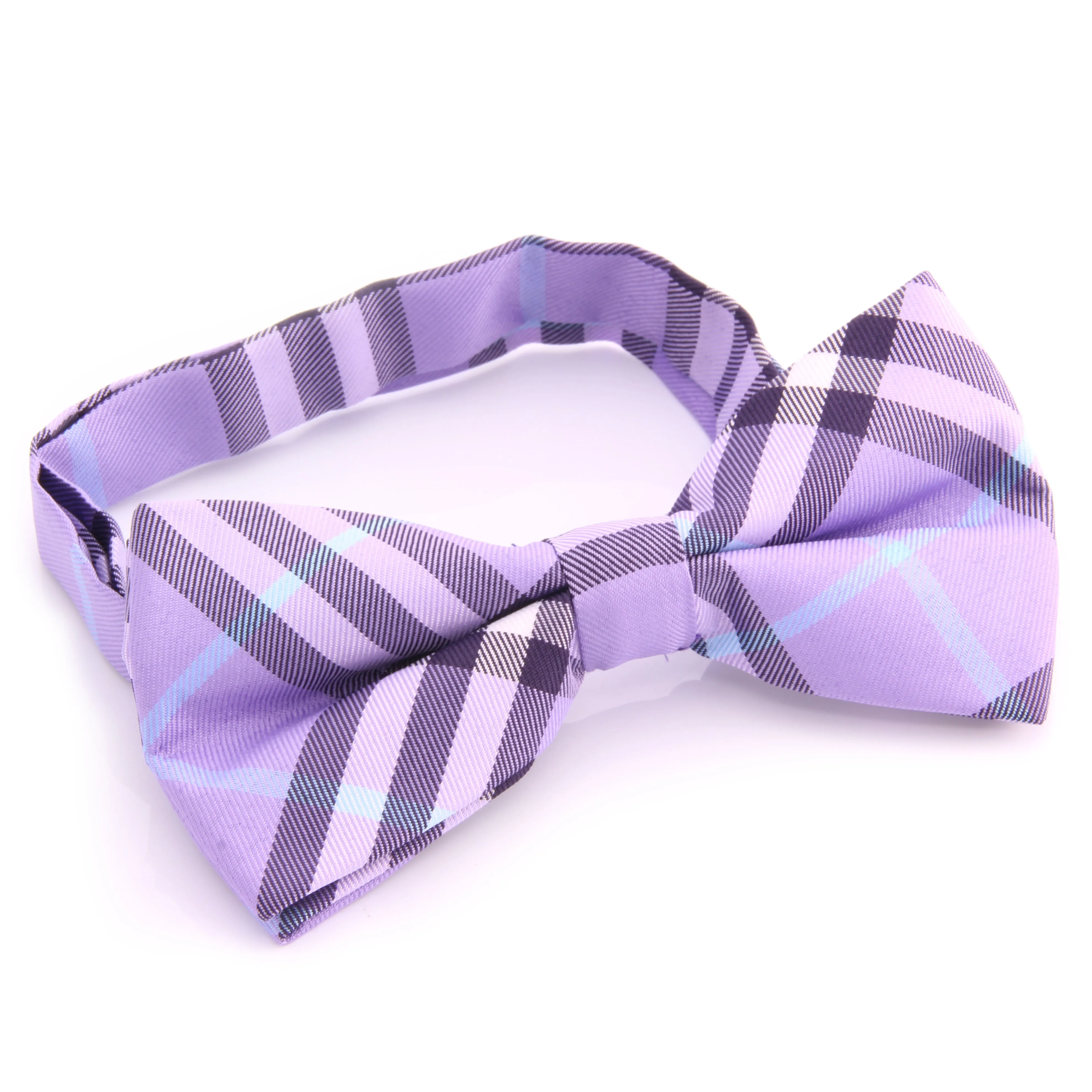 Men's Purple Plaid Silk Pre-Tied Bow Tie