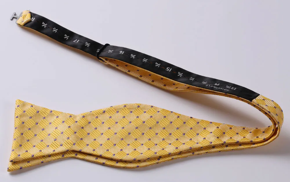Men's Silk Solid Yellow Self Bow Tie & Pocket Square Handkerchief