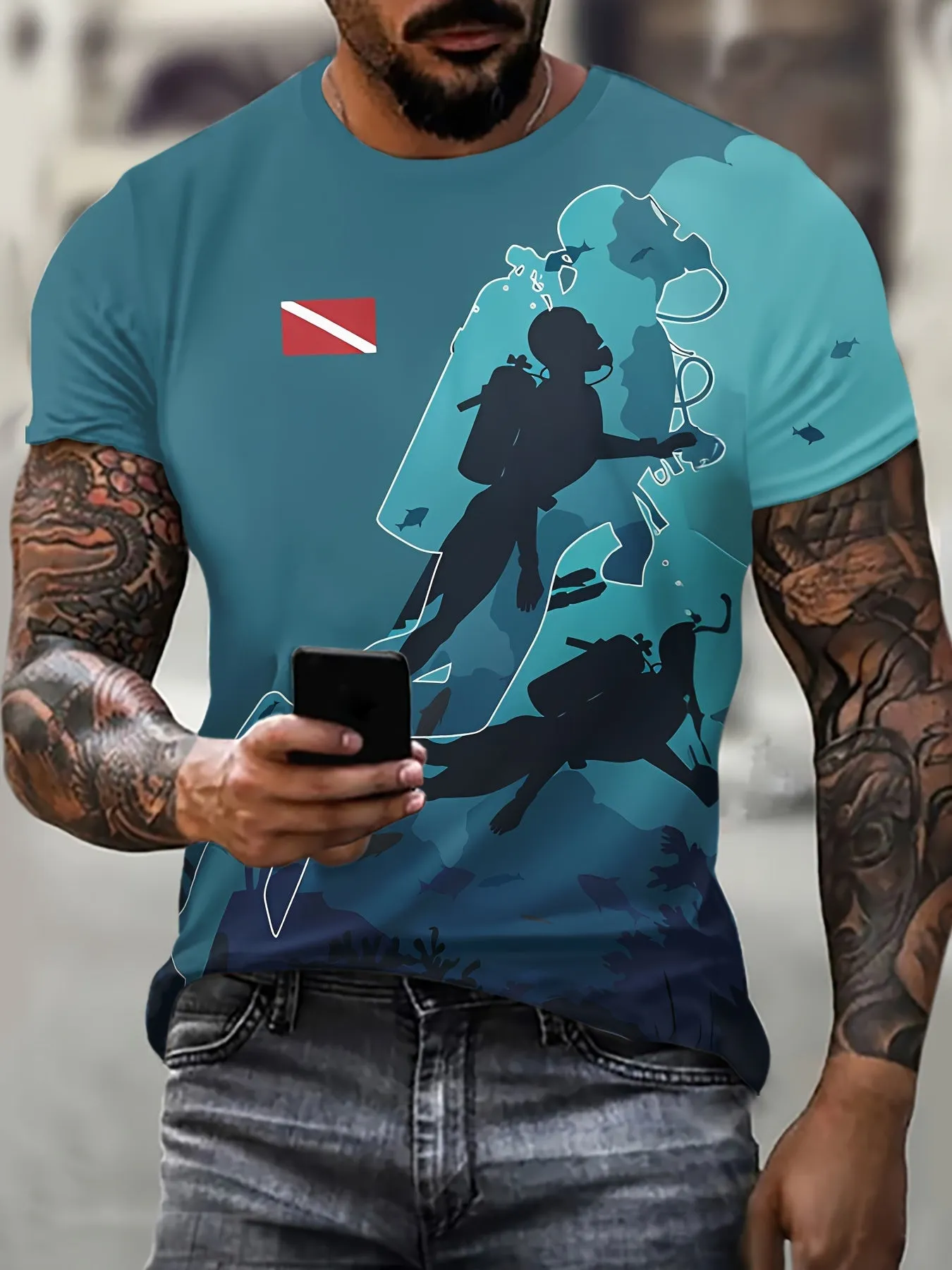 Men's T-Shirt - 3D Diver Print Scuba Diving