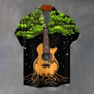 Men's Trippy Hippie Guitar Music Tree Of Life Print Shirt