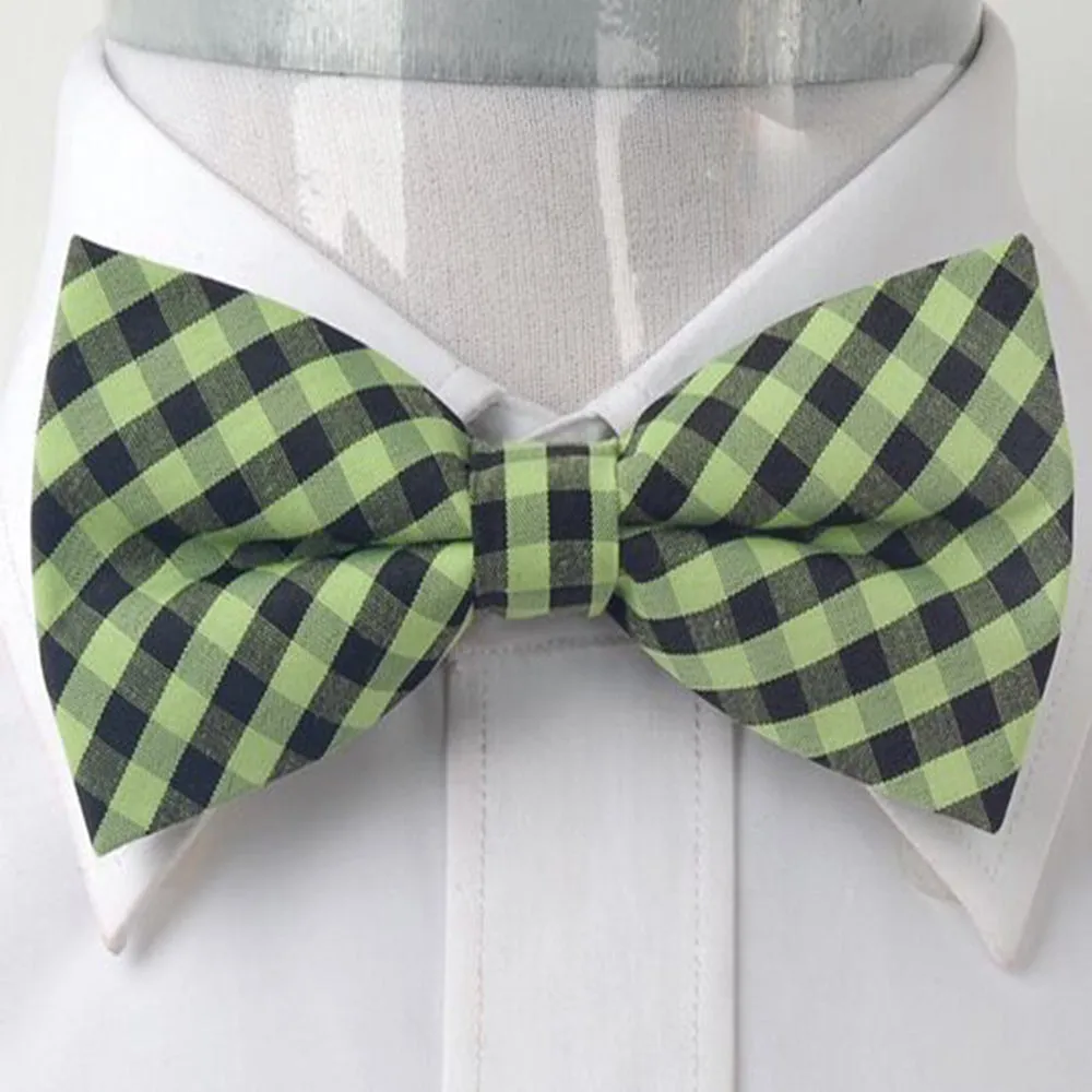 Men's Yellowish-Green & Black Checkers Silk Pre-Tied Bow Tie