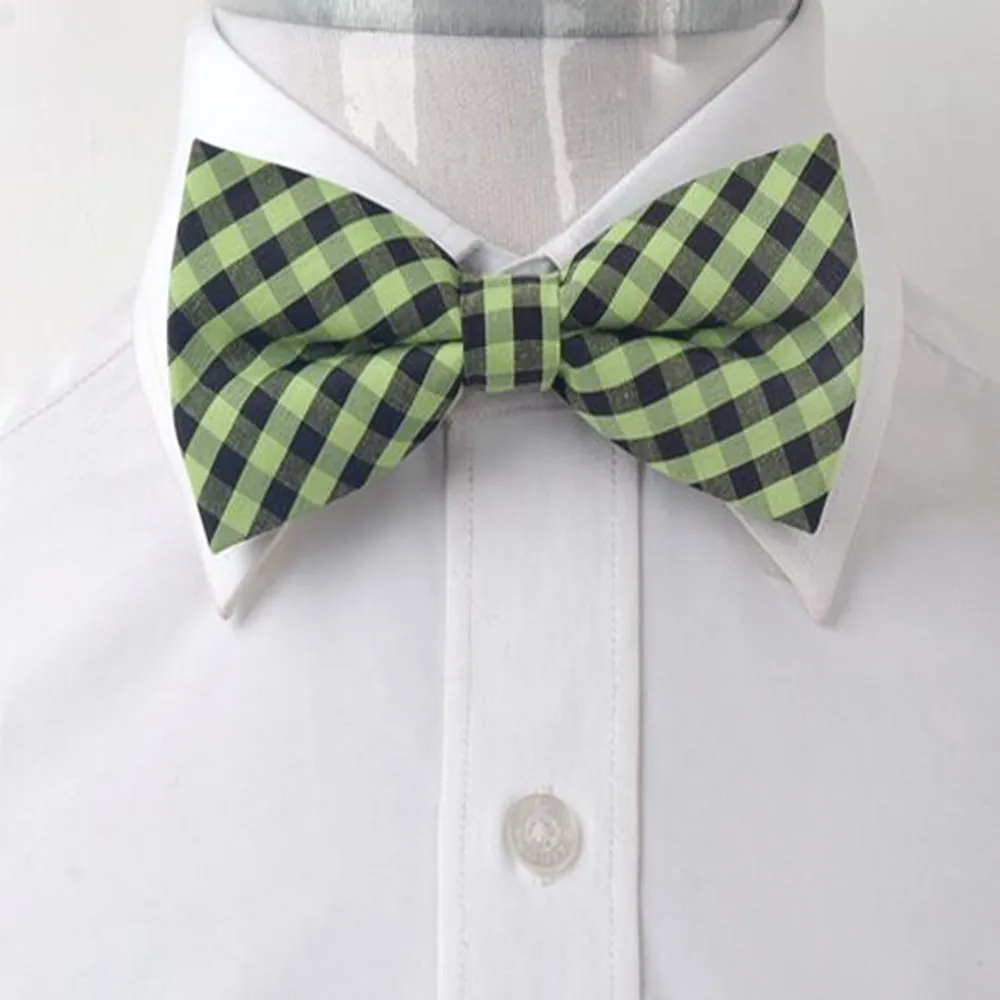 Men's Yellowish-Green & Black Checkers Silk Pre-Tied Bow Tie