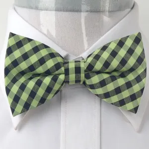 Men's Yellowish-Green & Black Checkers Silk Pre-Tied Bow Tie