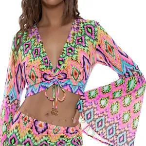 MIAMI SORBET - Bell Sleeve Scrunched Crop Top
