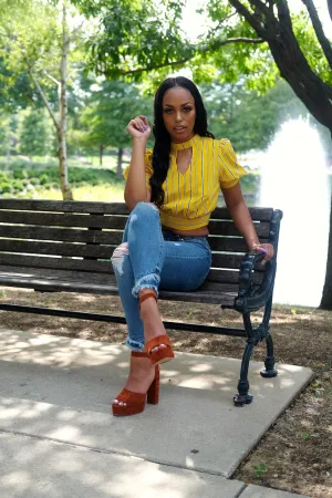 MOCKED NECK TOP (Yellow/Blue)