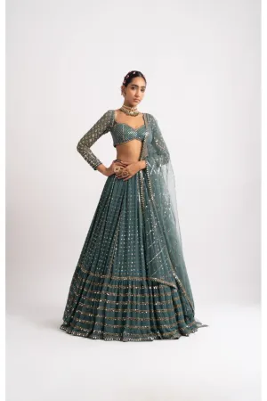 Mud Green Single Tier Lehenga Set