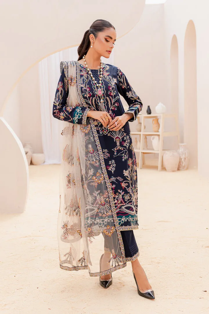 Multi Colored Embellished Deep Blue Kameez Trousers Party Wear