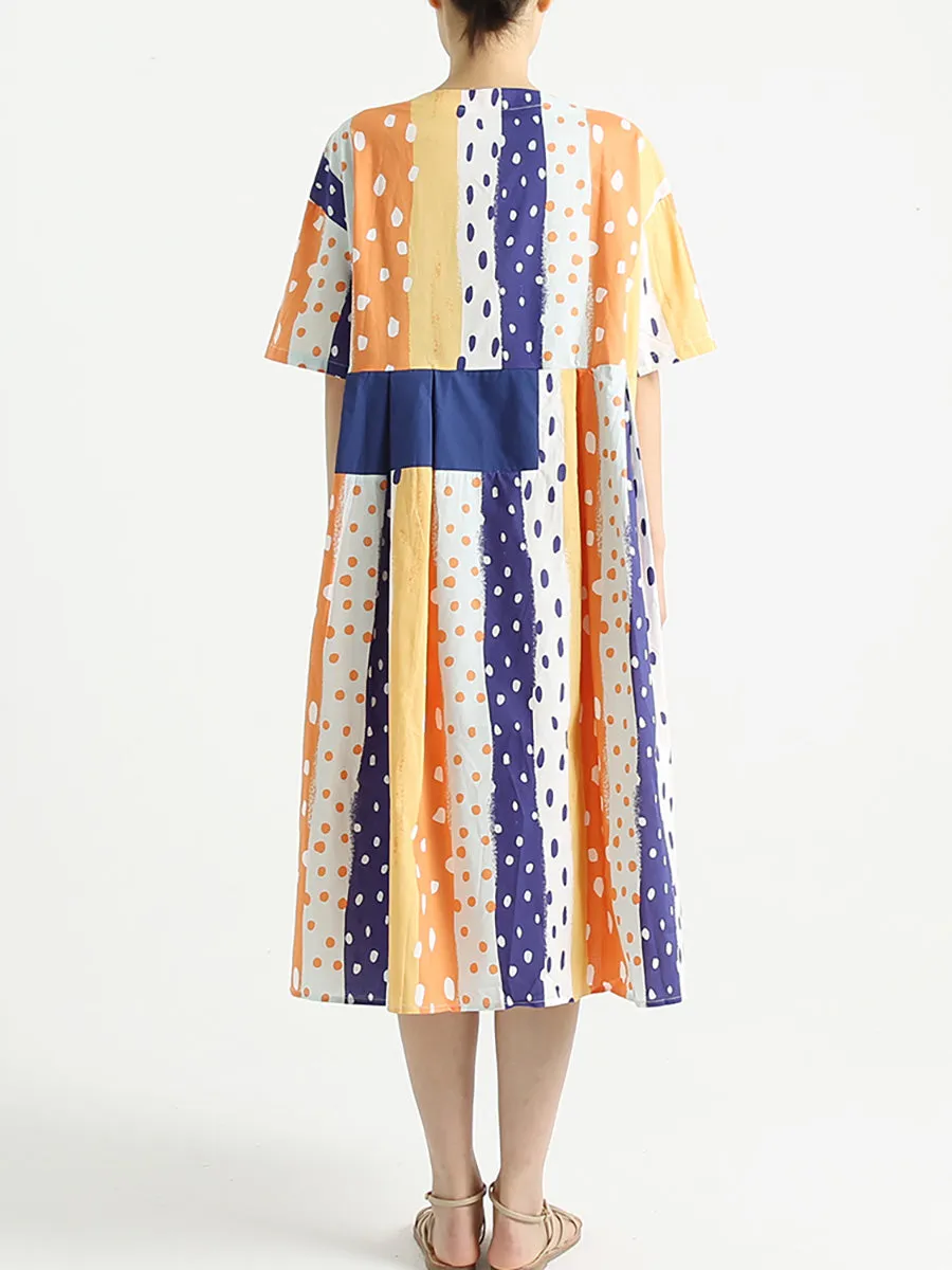 O Neck Short Sleeve Loose Casual Cotton Dress