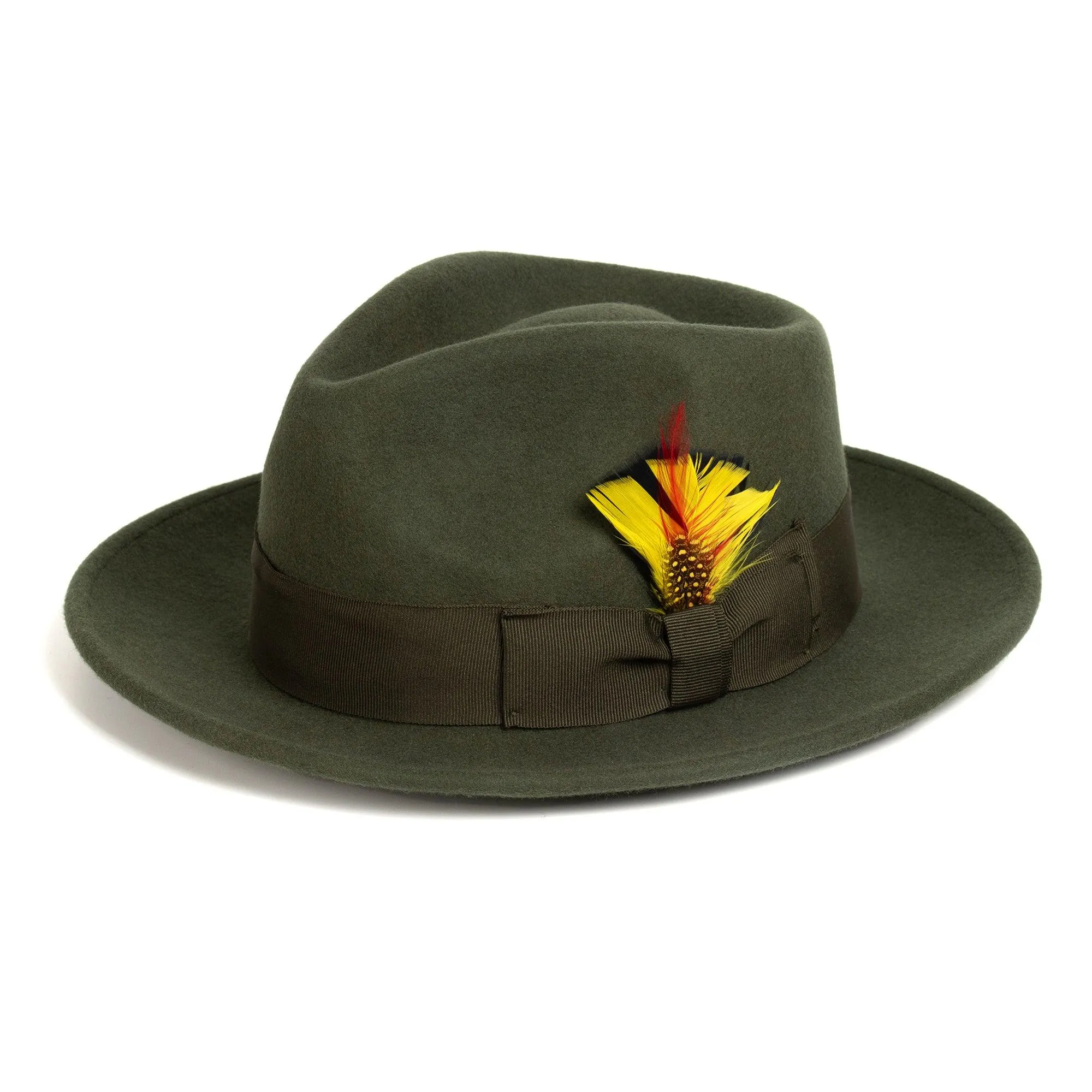 Olive Green Fedora 100% Australian Wool Crushable Hat