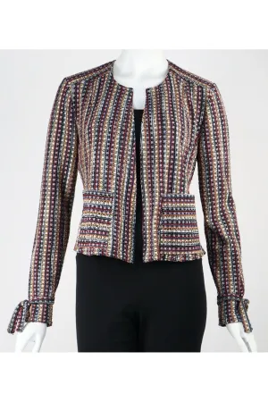 OLIVIA  Fitted Long Sleeves Open front Jacquard Cropped Jacket