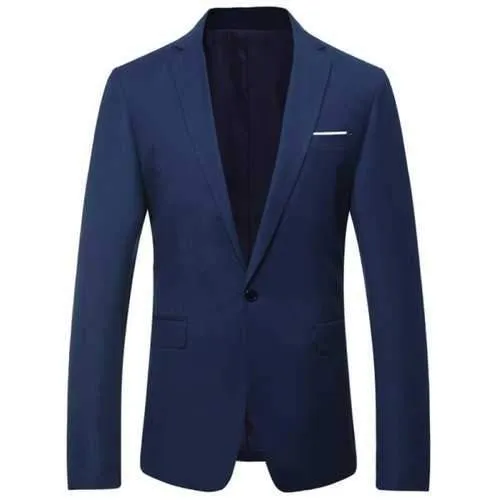 One Button Flap Pocket Business Blazer - Cadetblue Xl
