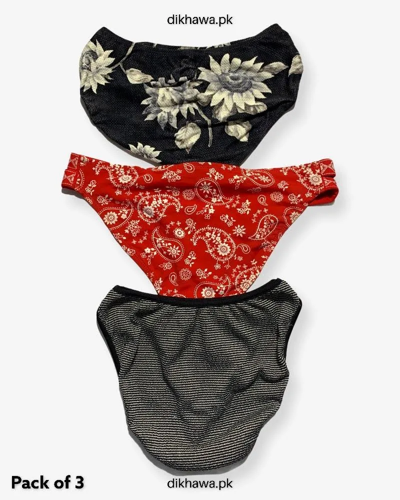 Pack of 3 Imported Stocklot Branded Silk Panty Bikini Style Sexy Thong Panty Swimwear Panty