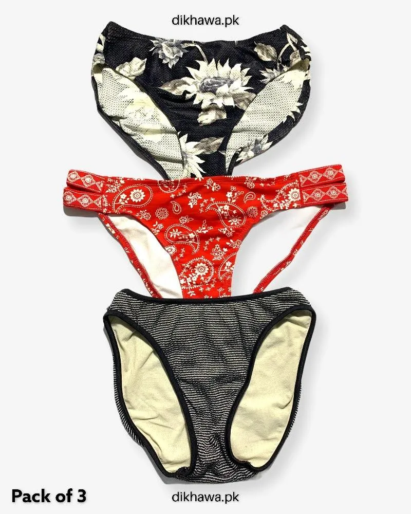 Pack of 3 Imported Stocklot Branded Silk Panty Bikini Style Sexy Thong Panty Swimwear Panty