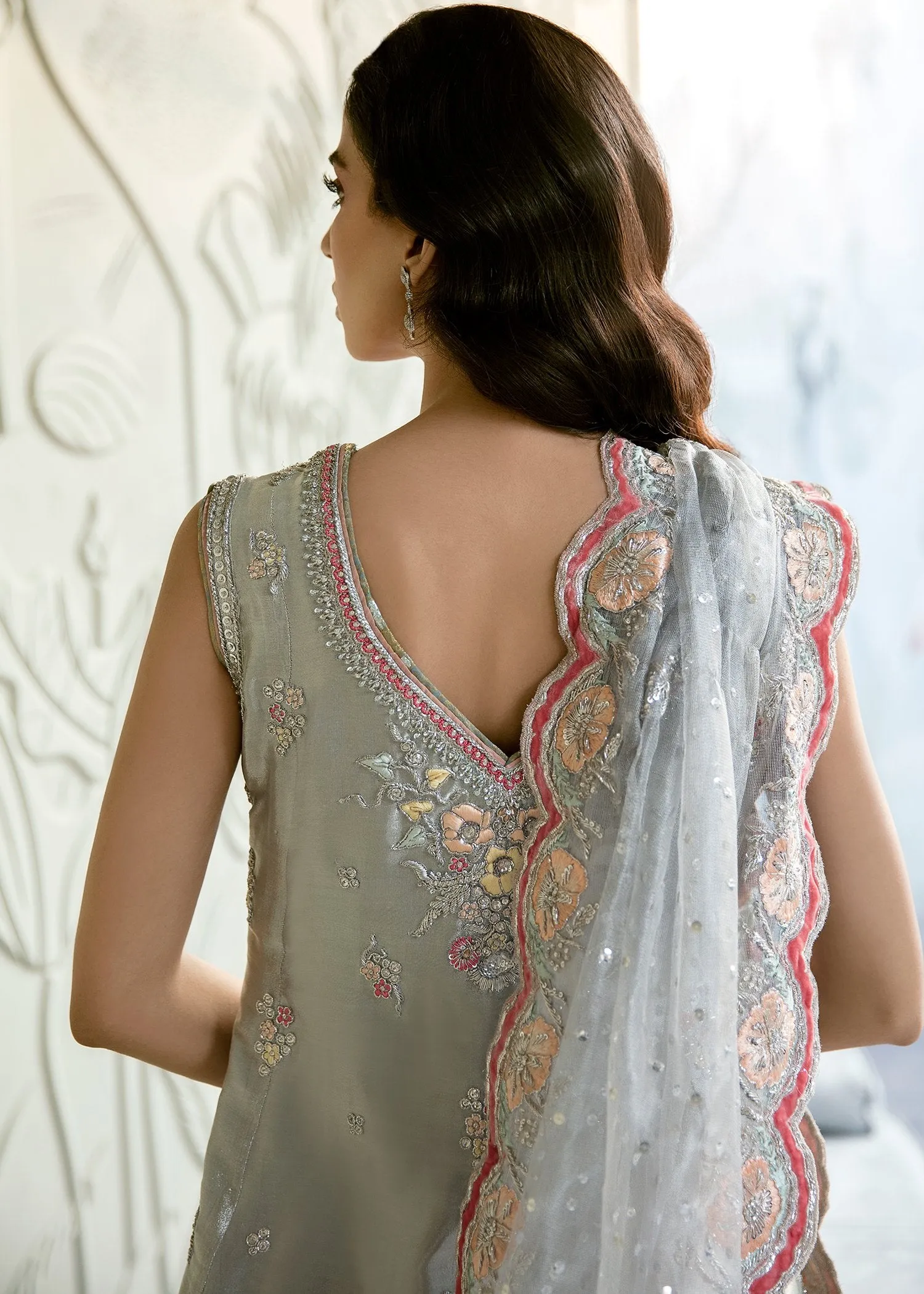 Pakistani Bridal Ice Blue Farshi Lehnga for Wedding #J5146