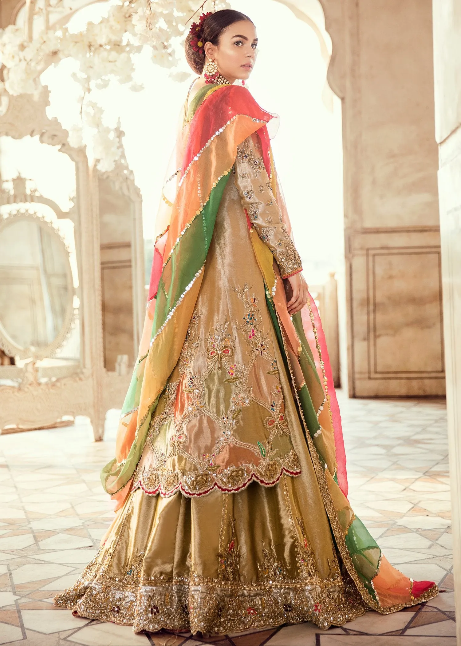 Pakistani Bridal Long Shirt Lehnga for Wedding #J5107