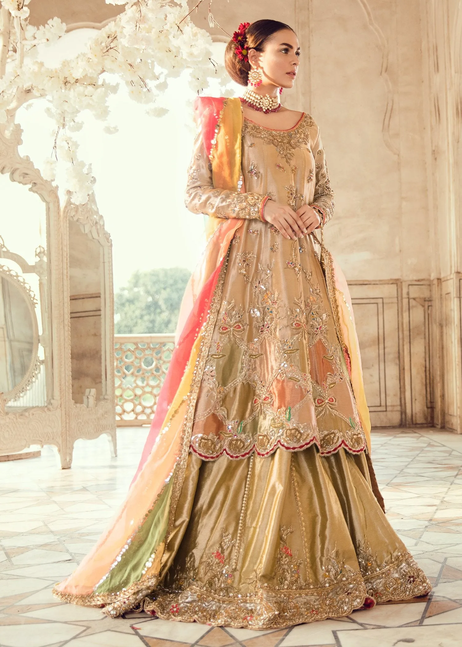 Pakistani Bridal Long Shirt Lehnga for Wedding #J5107