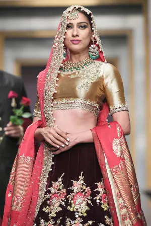 Pakistani Bridal Velvet Lehnga Choli for Wedding #J4319