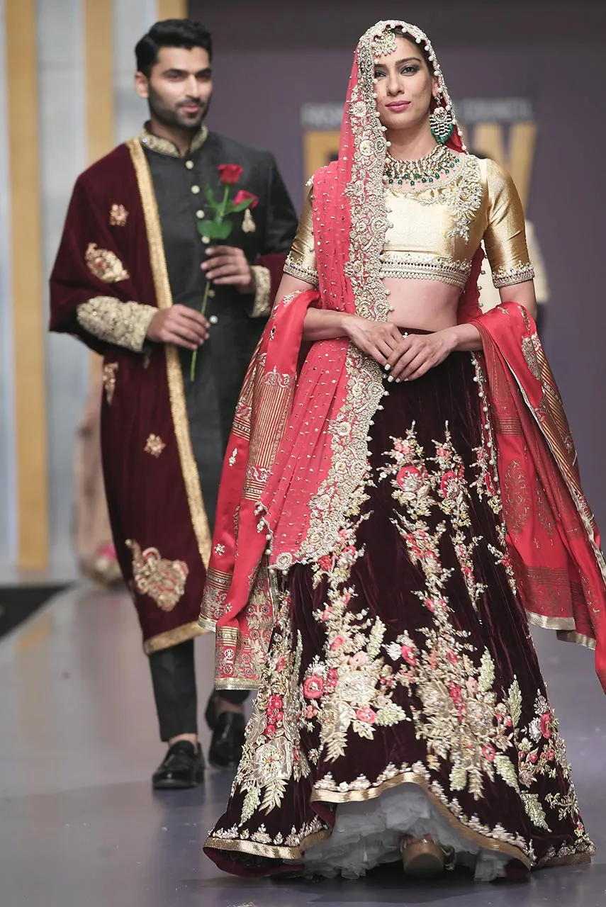 Pakistani Bridal Velvet Lehnga Choli for Wedding #J4319