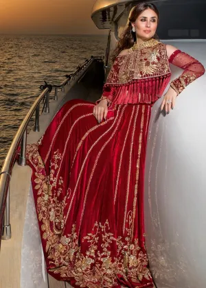Pakistani Bridal Velvet Lehnga Dress for Wedding in Red Color #J5133