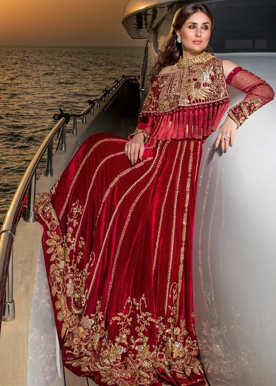 Pakistani Bridal Velvet Lehnga Dress for Wedding in Red Color #J5133