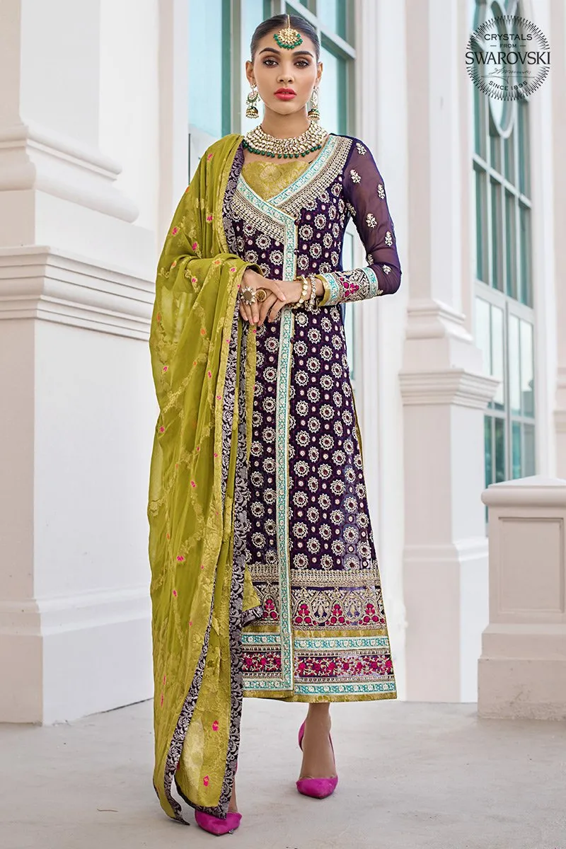 Pakistani Chiffon Festive Gharara in Purple Color #Y6123