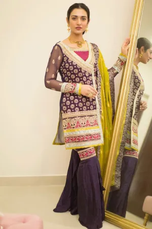 Pakistani Chiffon Festive Gharara in Purple Color #Y6123