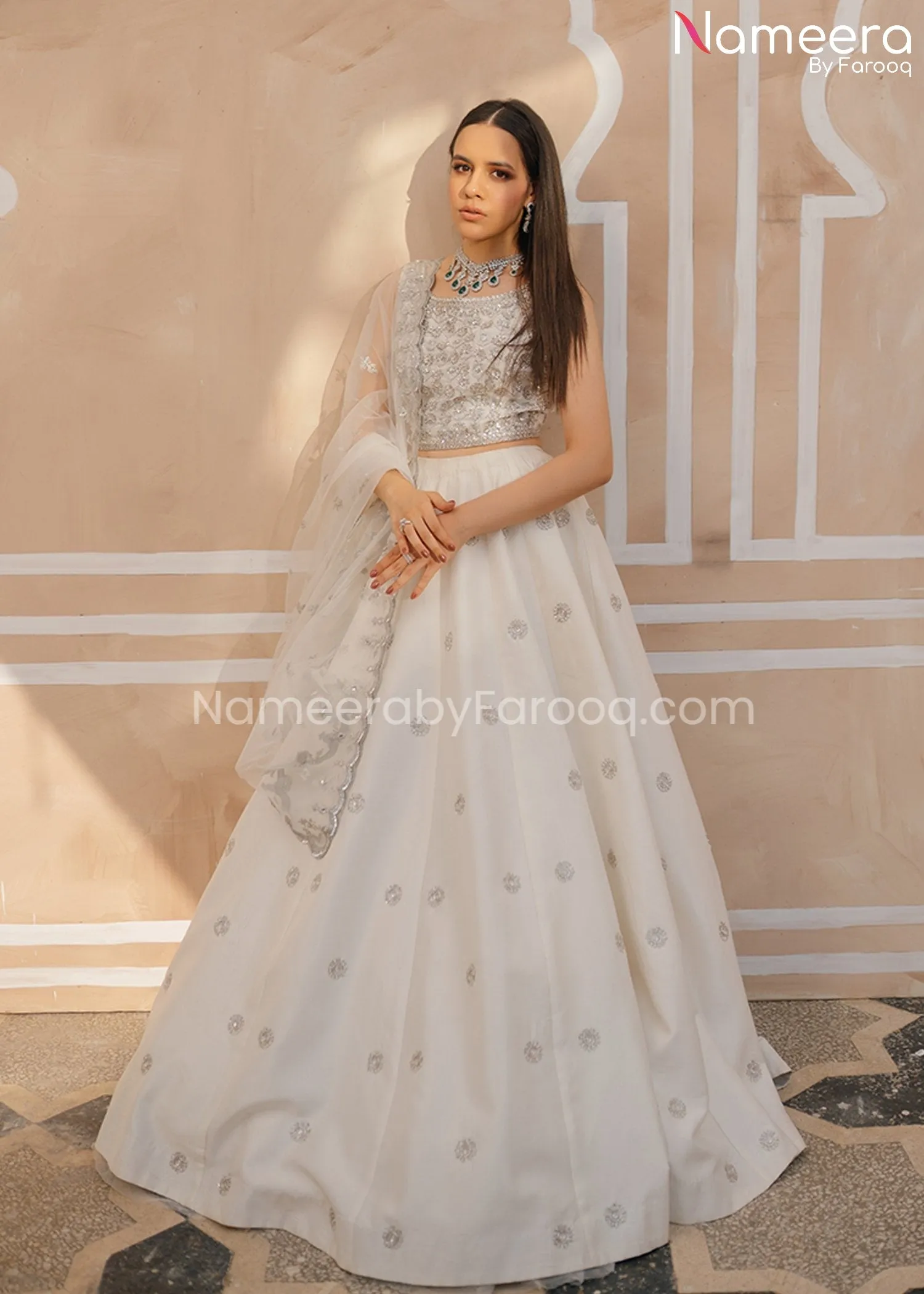Pakistani Elegant White Choli Lehenga Dress #BS509