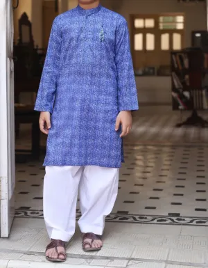 Pakistani machine embroidered kurta in electric blue color # K2307