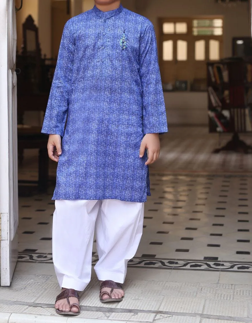 Pakistani machine embroidered kurta in electric blue color # K2307