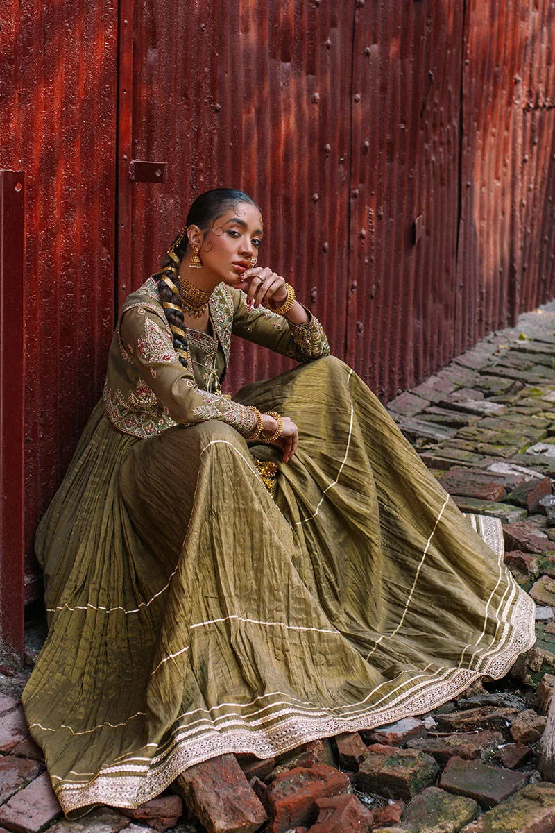 Pakistani Mehndi Frock Dress in Slate Grey Shade #BS866