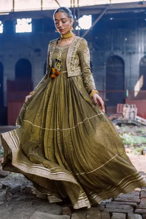 Pakistani Mehndi Frock Dress in Slate Grey Shade #BS866