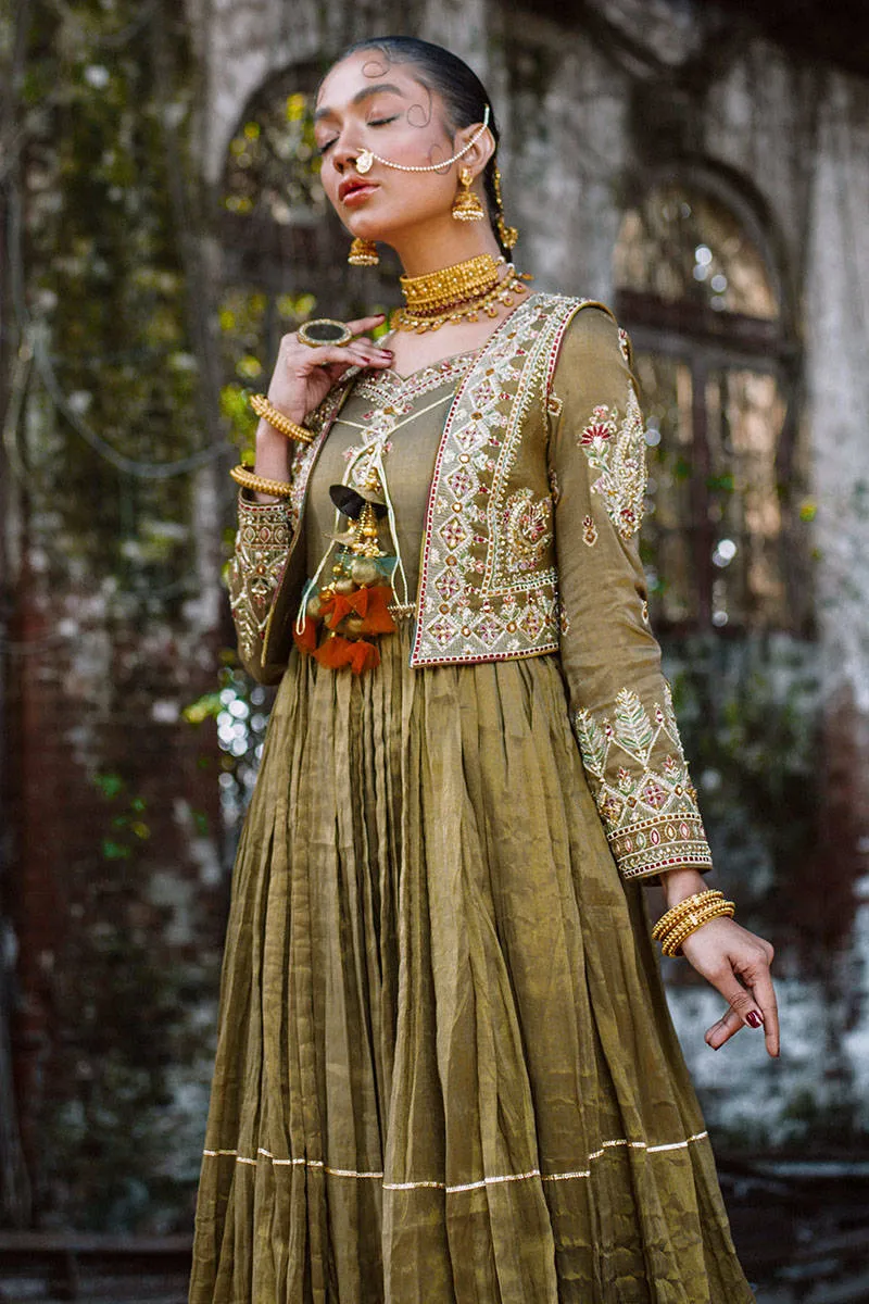 Pakistani Mehndi Frock Dress in Slate Grey Shade #BS866