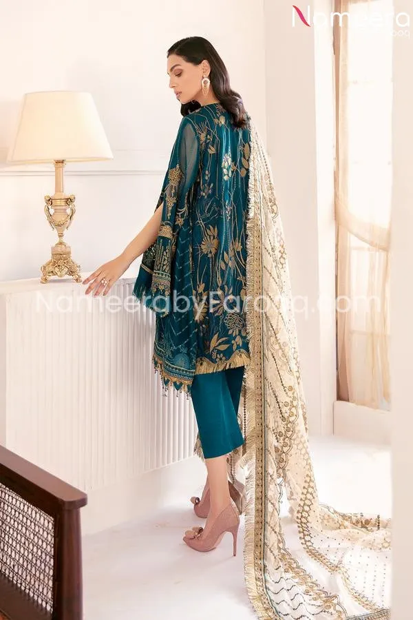 Pakistani Party Wear Dark Sea Green Dress #PN237