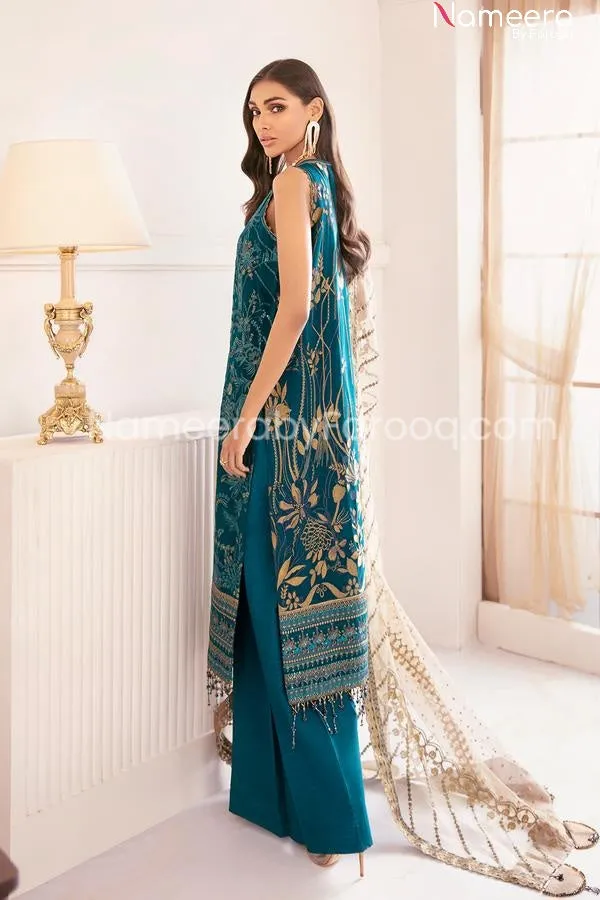 Pakistani Party Wear Dark Sea Green Dress #PN237