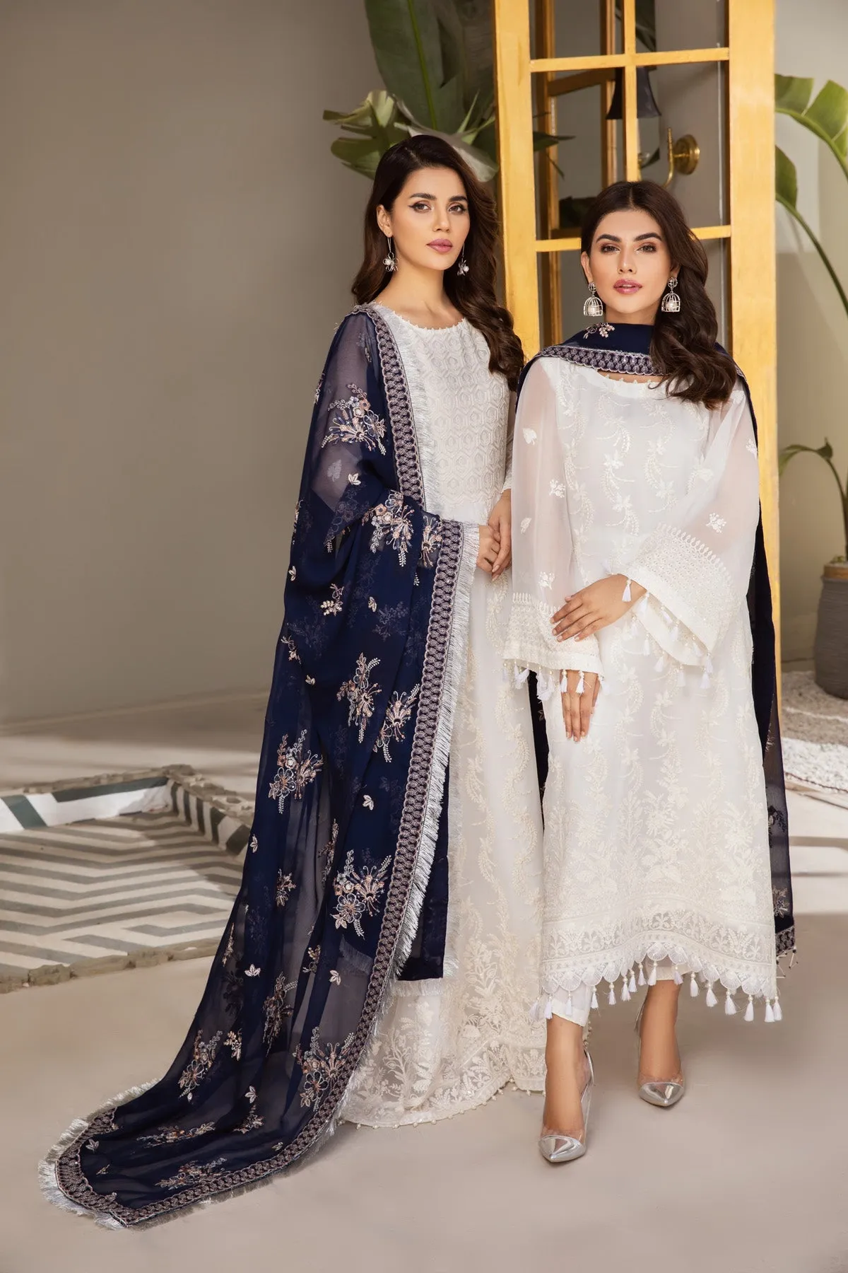 Pakistani Salwar Kameez Embroidered Dupatta in White Shade