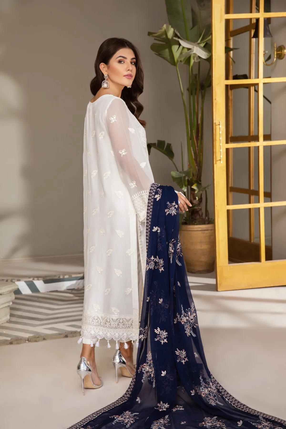Pakistani Salwar Kameez Embroidered Dupatta in White Shade
